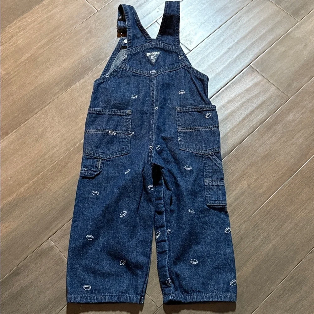 Oshkosh B’Gosh Denim Football Embroidered Overalls SZ 24 Months